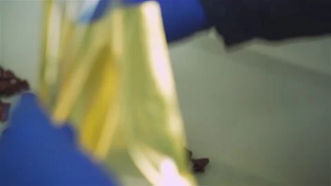 Workers pack meat snacks at a meat factory. Meat food, meat factory, working Vidéo 131858805