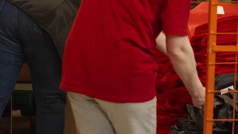 Workers Packing Ecologically Clean Material Shopping Bags Into Cargo Box Stock Footage 252488390