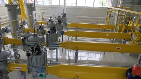 Workers perform diagnostic work at the gas distribution point. Stock Footage 139710954