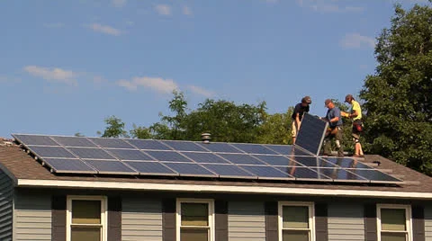Workers perform Solar panel installation Stock Footage 25657248