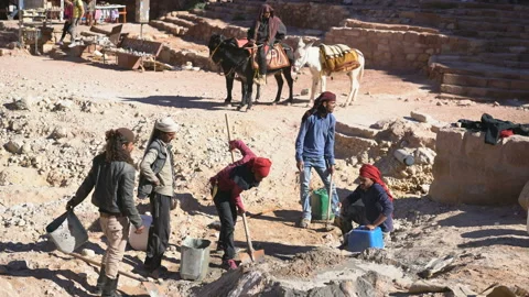 Workers at Petra, Jordan Stock Footage 151552705