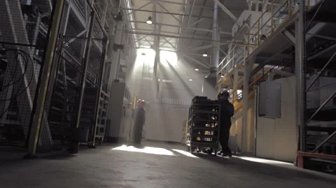 Workers of plant with beautiful light rays Stock Footage 62086051