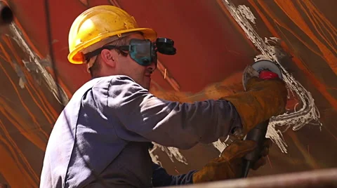 Workers polishing and welding during reparation of ship in shipyard Video stock 65788655