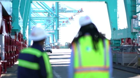 Workers at the port of Virginia Video stock 171591017