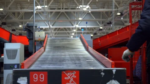 Workers on the Postal Parcel Sorting Line Video stock 129313453