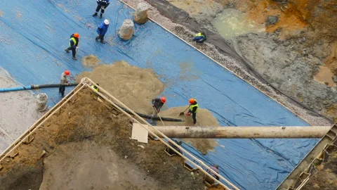 Workers pour the foundation with concrete time lapse Stock Footage 105134994