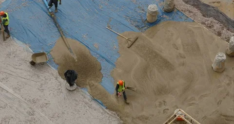 Workers pouring concrete top view time lapse Stock Footage 105477706