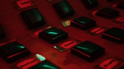 Workers in power plant control room, pressing switches on control panel Stock Footage 121410380
