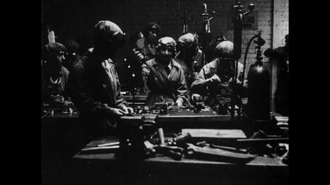 Workers preparing for the day, Women's Munition Work, 1st January 1917 Stock Footage 131082485