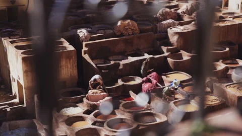 Workers Preparing Leather In The Chouara Tannery Stock Footage 146103612