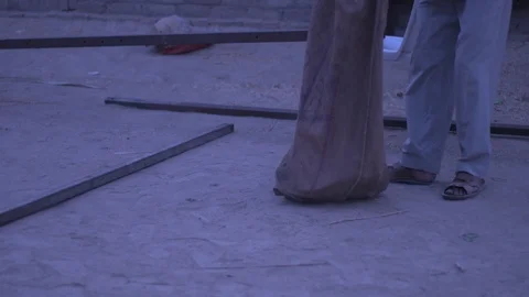 Workers preparing the screen for film projector- Shot on Sony FS7 Stock-Footage 90898142