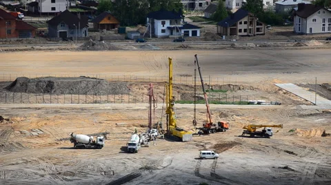 Workers produce soil drilling for the construction. Stock Footage 64077766