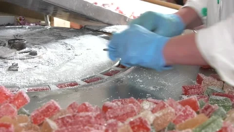 Workers on the production line are selected candy Stock Footage 111720772