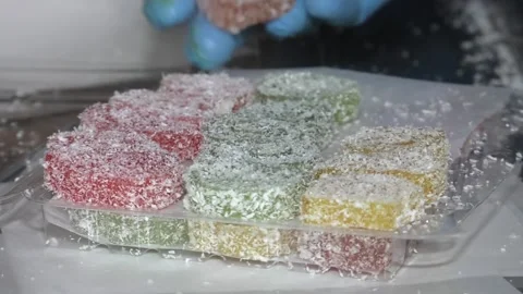 Workers on the production line are selected candy Stock Footage 111720833