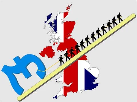 Workers pulling pound sign Stock Illustration