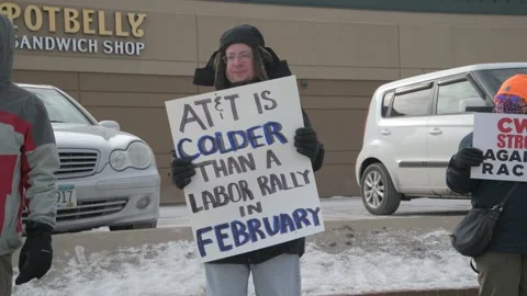 Workers rally against AT&amp;T mobility for better benefits and pay Video stock 170467778