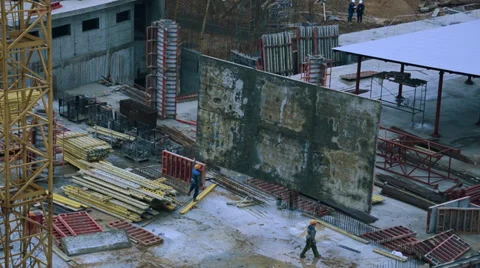 Workers remove a concrete slab with a crane Stock Footage 32278478