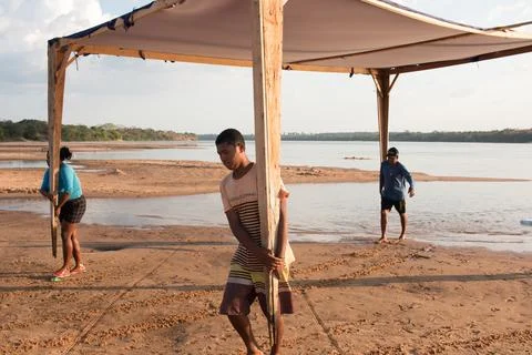 Workers Removing part of the Structures on Cacau Beach Stock Photos