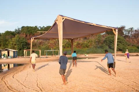 Workers Removing part of the Structures on Cacau Beach Stock Photos