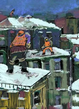 Workers removing snow Illustrazione stock