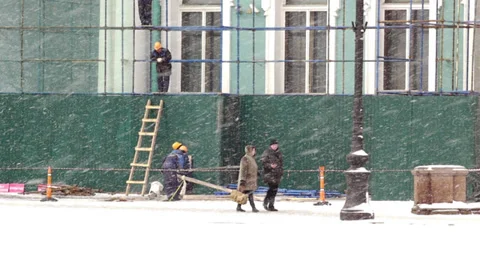 Workers renovating Hermitage building Stock Footage 30579907