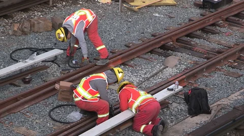 Workers repair aging Toronto transit subway signals and tracks Stock Footage 42856187
