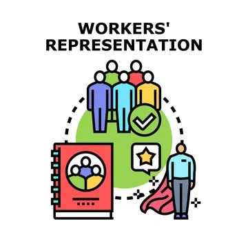 Workers' representation concept achieving employee rights and support Stock Illustration