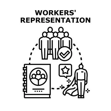 Workers' representation concept achieving employee rights and support Stock Illustration