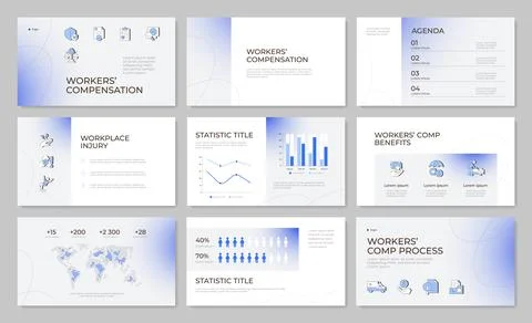 Workers rights advocacy presentation template set Stock Illustration