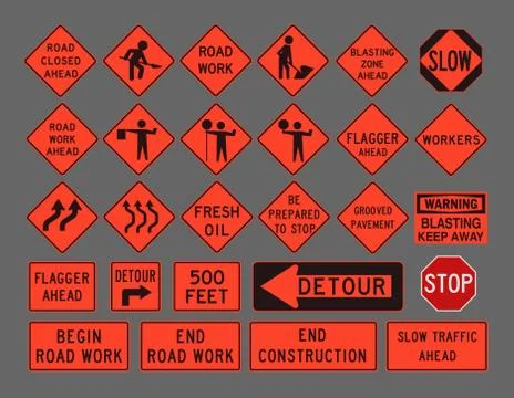 Workers road signs Stock Illustration