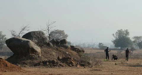 Workers on rock hill Stock Footage 303947153