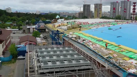 Workers on the roof stack heater Stock Footage 133025745
