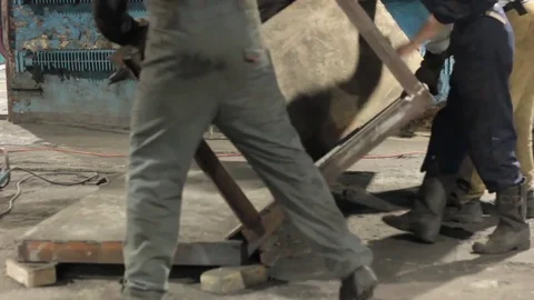 Workers rotate the structure Stock Footage 71184572