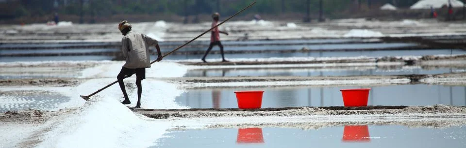 Workers at Salt Pan Stock Photos