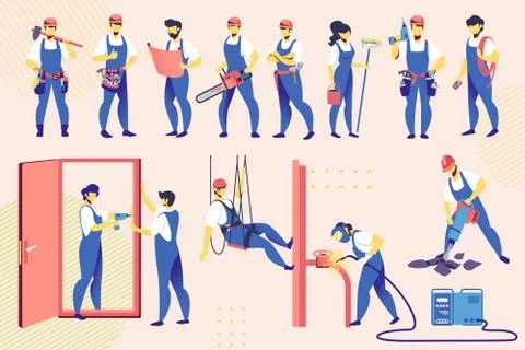 Workers Set. Construction Engineers in Robe Tools Stock Illustration
