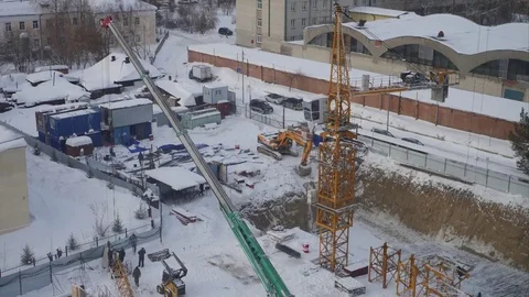 Workers setting up collect construction crane, Timelapse Stock Footage 71903759