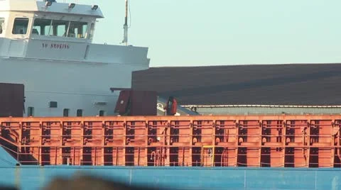 Workers on ship in harbour Stock Footage 10860920