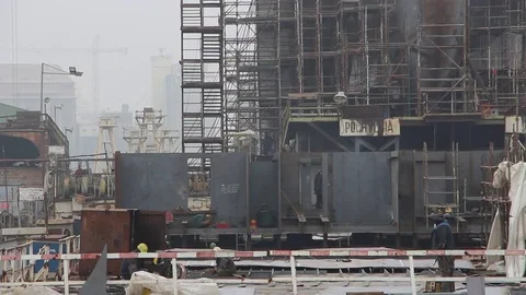 Workers in the shipyard Stock Footage 82107706
