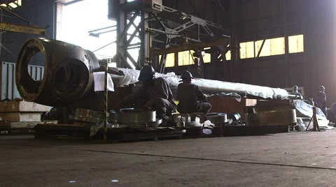 Workers In The Shop With Parts For Ship Stock Footage 63989916