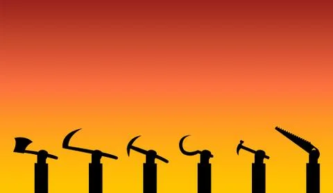 Workers show their tool up in silhouette Stock Illustration