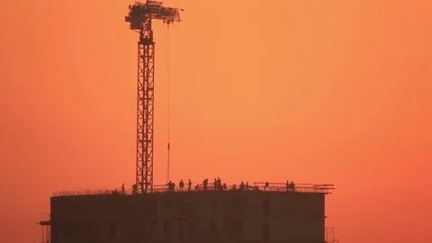 Workers silhouettes on building Video stock 83771742