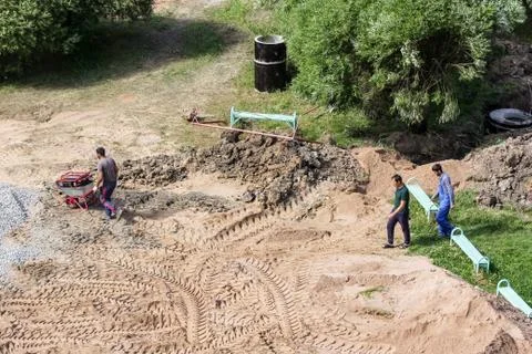 Workers on the site. Foto stock