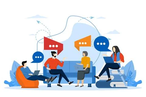 Workers sitting at negotiating table, vector collective thinking. Illustrazione stock