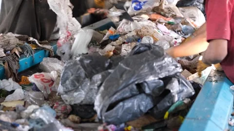 Workers sorting garbage at recycling plant Stock Footage 294019938