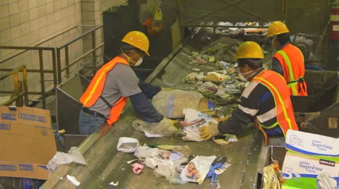 WORKERS ON SORTING PLATFORM Stock Footage 6530060