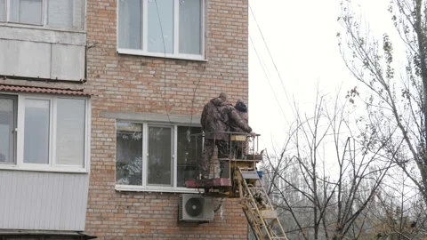 Workers Standing Inside Telescopic Boom Lift Stock Footage 195008242