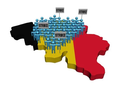 Workers on strike on Belgium map flag illustration Stock Illustration
