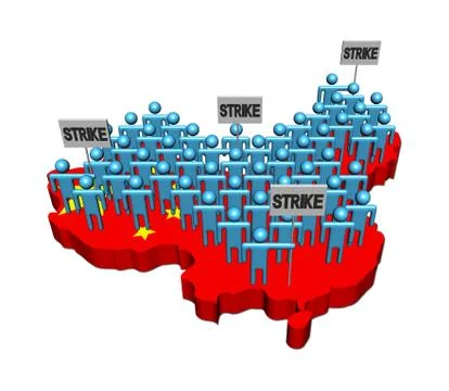 Workers on strike on china map flag illustration Stock Illustration