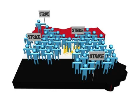 Workers on strike on egypt map flag illustration Stock Illustration