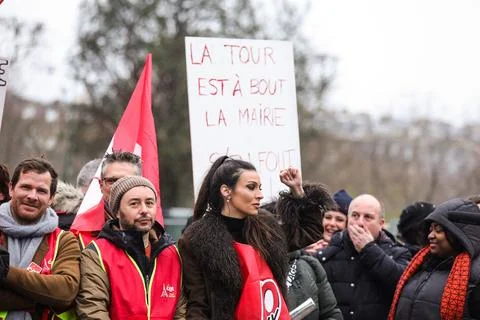Workers strike at Paris' Eiffel Tower, France - 22 Feb 2024 Stock Photos